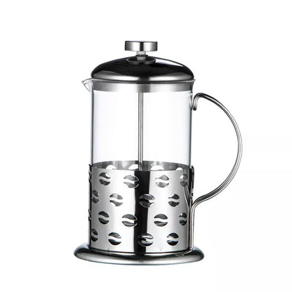 Hand-washing coffee pot with stainless steel and glass in bean pattern design