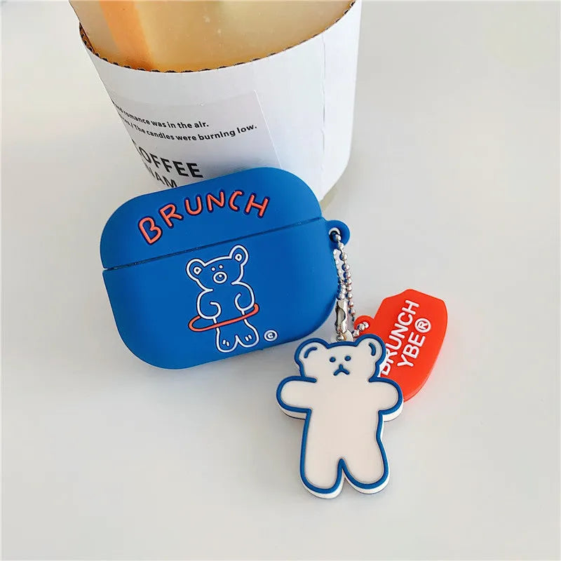 Silicone flip case for AirPods Pro and AirPods 1 2 3 generation with hula hoop bear design and pendant