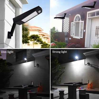 Adjustable solar light with motion sensor showing black or white finish options