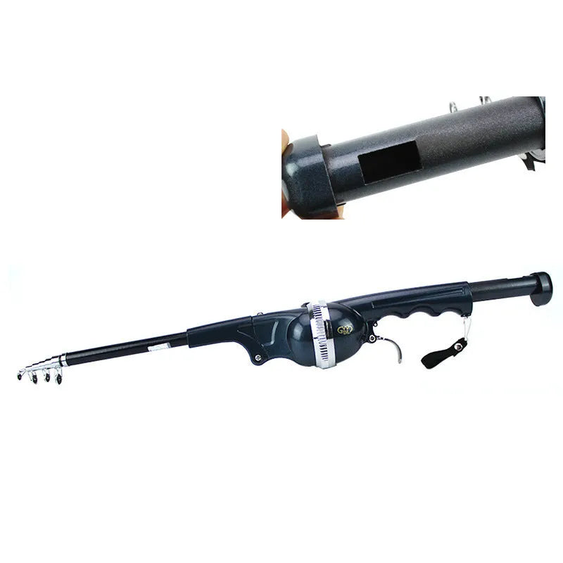 Foldable fishing rod black set, 26.5cm shrunk, 134cm extended, epoxy resin, built-in reel 3.6:1, 80m line