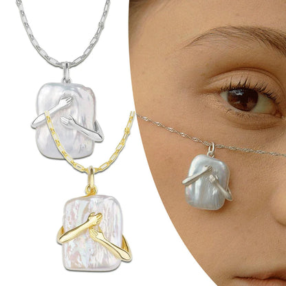 Elegant Baroque Pearl Pendant Necklace with Silver Water Wave Chain