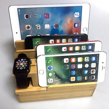 Bamboo smart phone charging rack made of wood with handmade relief carving and inkjet surface, desktop stand and ornament