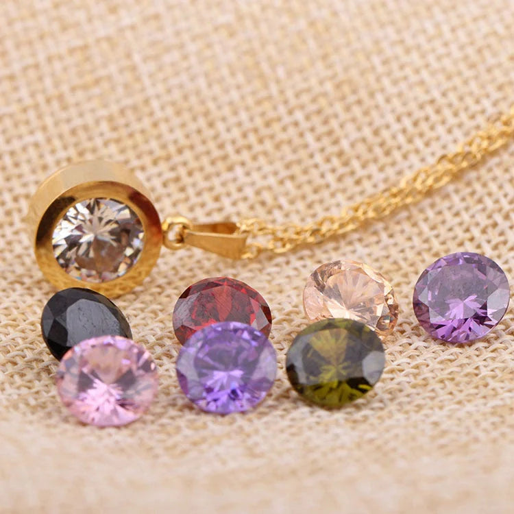 8 colors diamond titanium steel necklace with replaceable gems in silver and gold finishes