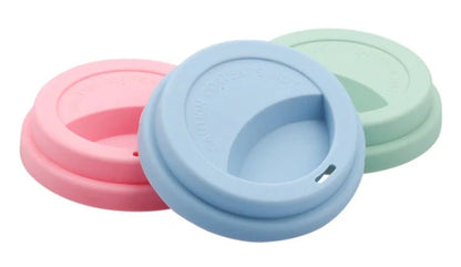 Eco-friendly wheat straw coffee cup with lid in green, pink, and blue