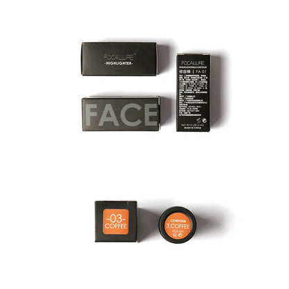 Powder face contour highlighter compact with four colour shade options for targeted facial highlighting