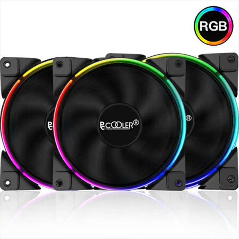 Three black 12 cm RGB chassis fans with FRGB lighting, each measuring 120x120x25 mm