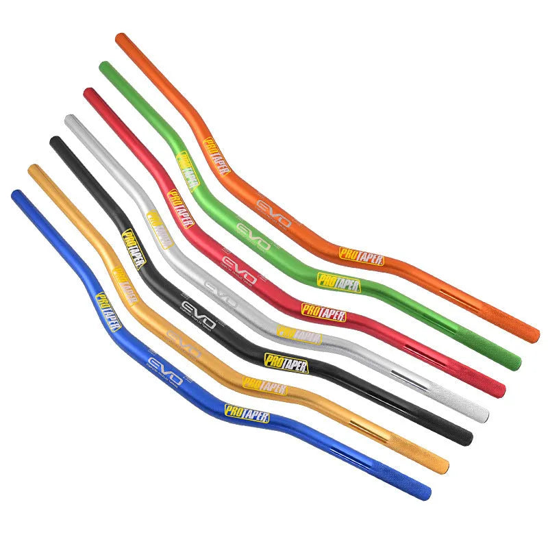 Aluminium alloy scrambling motorcycle handlebar, 28mm diameter, 80cm wide, 10cm rise, in EVO orange finish.
