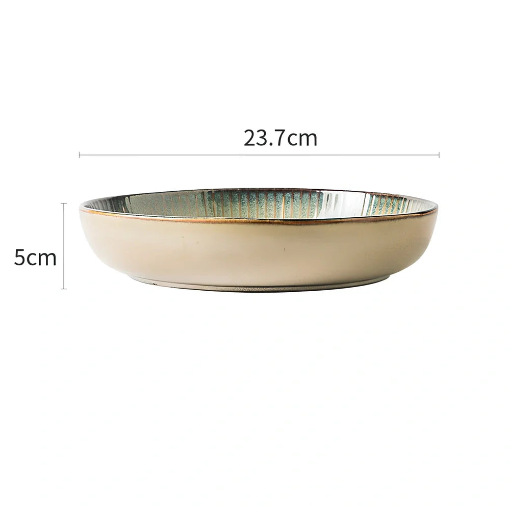 Nordic brown ceramic tableware set with four pieces including rice bowl, noodle bowl and two flat plates