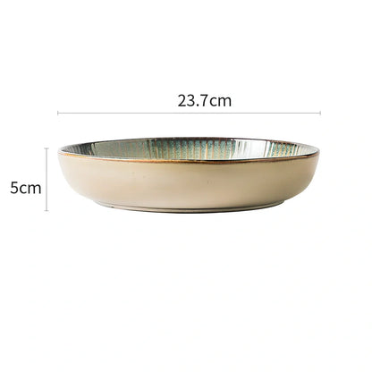 Nordic brown ceramic tableware set with four pieces including rice bowl, noodle bowl and two flat plates