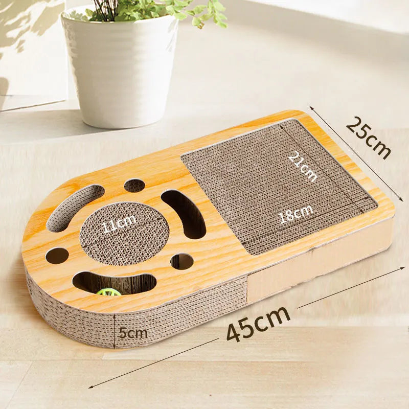 Corrugated paper cat scratching board with round ball toy in multiple style options