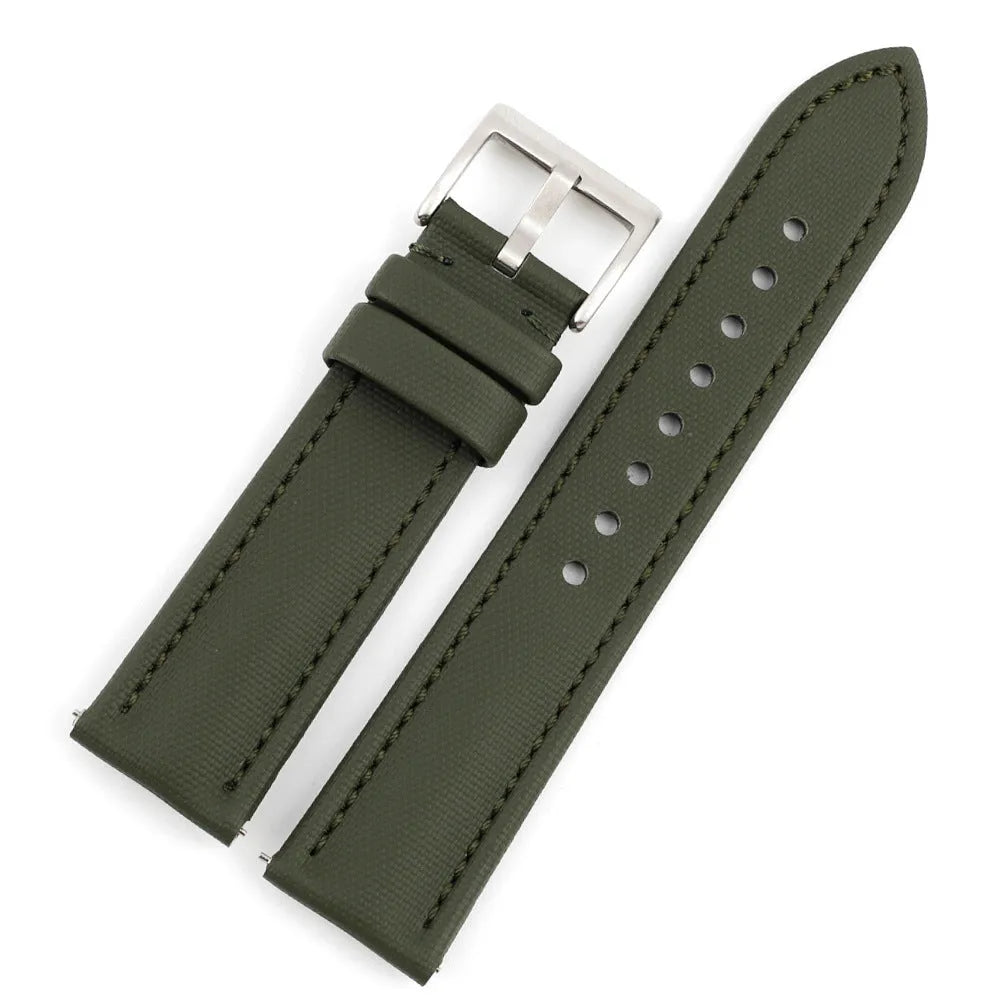 Oxford water-repellent cloth leather watch strap in black, blue, green, grey or beige, 18mm to 22mm width
