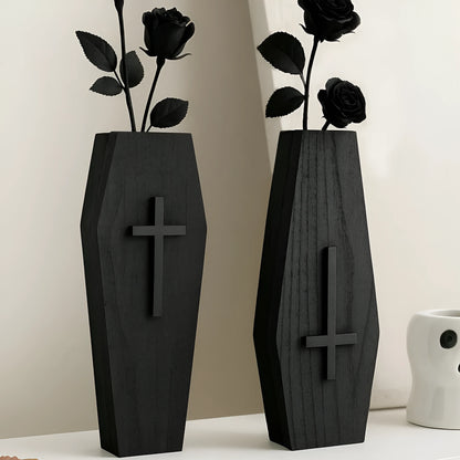 Black wooden cross wall shelf for vases measuring 27x9cm