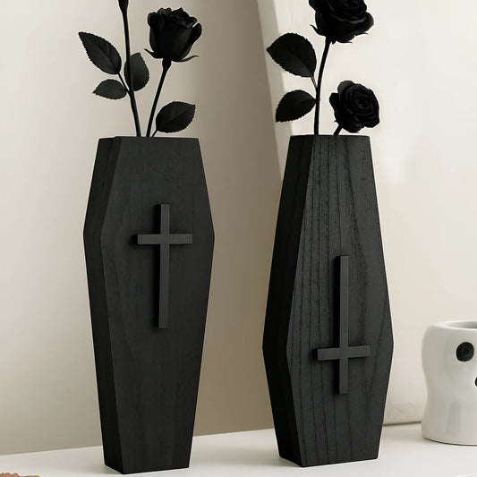 Black wooden cross wall shelf for vases measuring 27x9cm