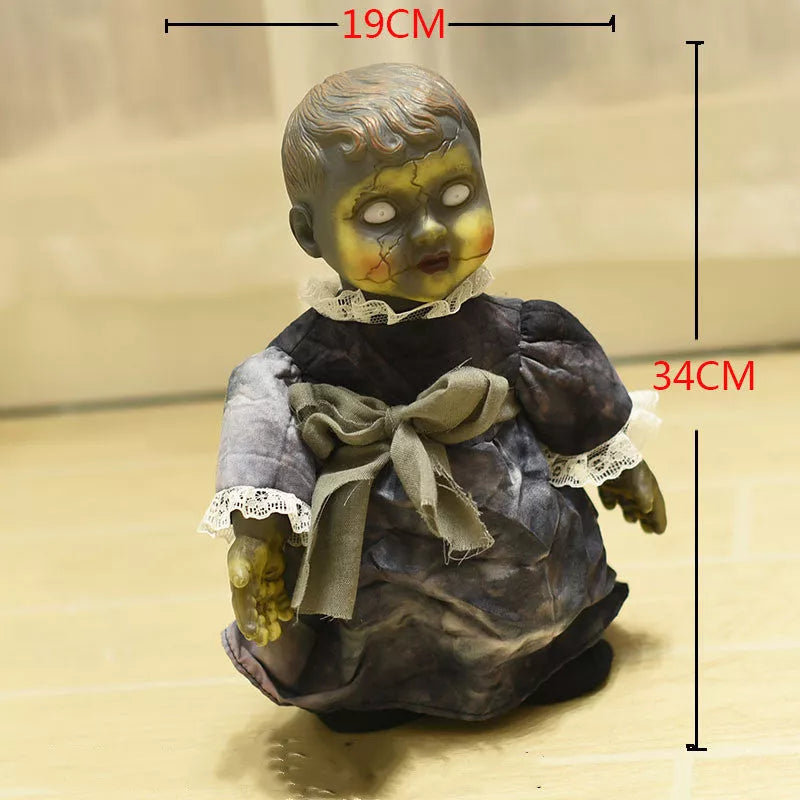 Halloween voice-activated walking doll with glowing eyes and speech capabilities