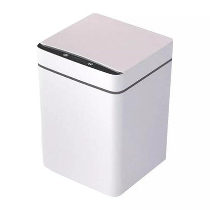 Automatic Induction Flip Trash Can with 360-degree smart sensor in white