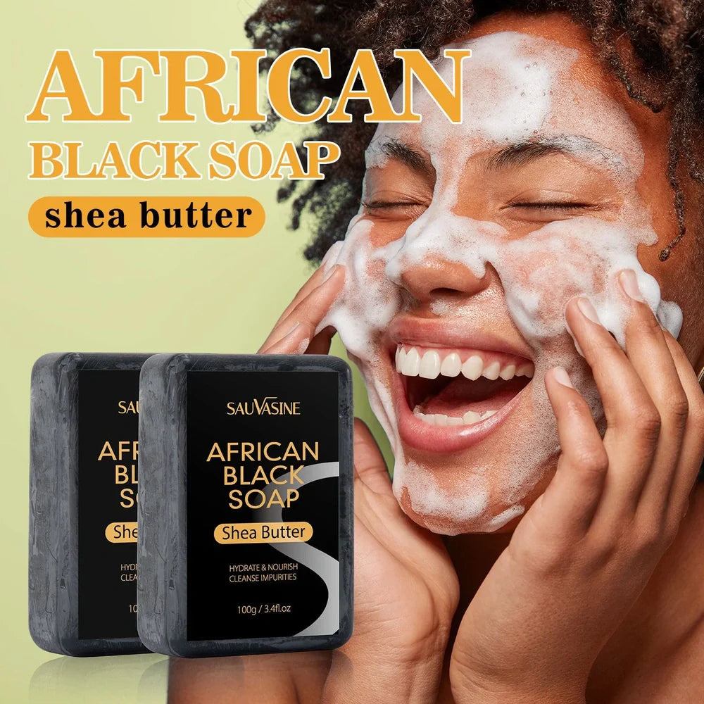 100g African Black Soap bar with deep cleansing and anti-mite properties