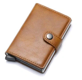 Men's RFID-blocking vintage wallet with aluminum purse and leather cover