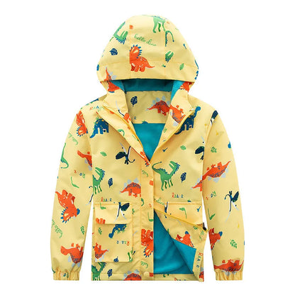 Kids' windproof waterproof fleece-lined hooded jacket in camouflage and plain colours, height 110cm to 160cm