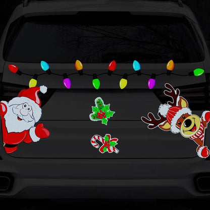 Medium-sized cartoon Christmas elk reflective magnetic sticker on a metallic surface.