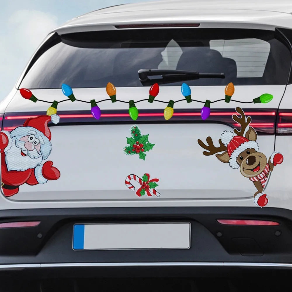 Medium-sized cartoon Christmas elk reflective magnetic sticker on a metallic surface.