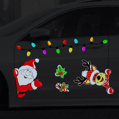 Medium-sized cartoon Christmas elk reflective magnetic sticker on a metallic surface.