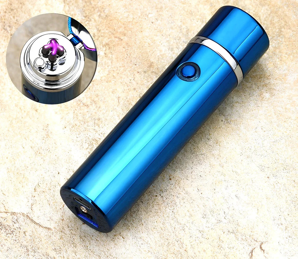 Black electric arc lighter pipe with four-headed windproof design and USB charging port