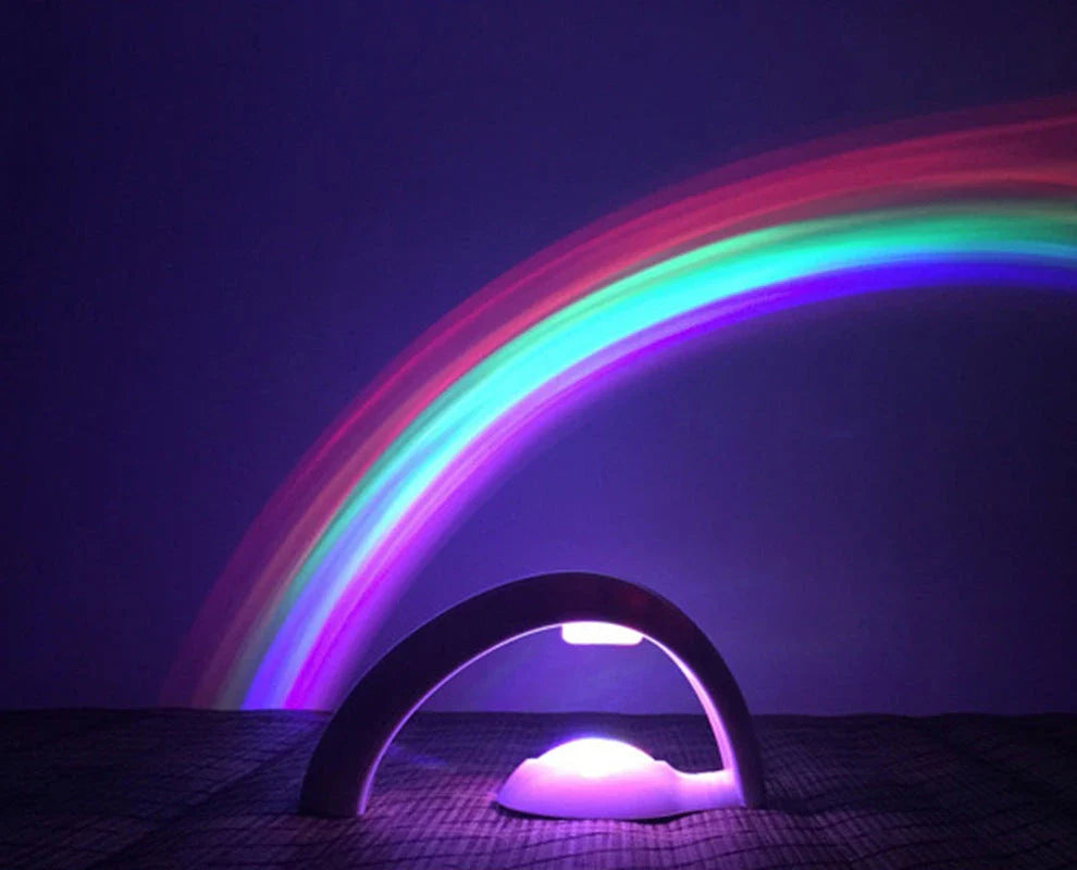 Magical Rainbow Projection Night Light casting colorful lights on a wall, creating a romantic and relaxing atmosphere