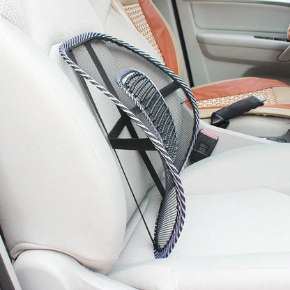 Black car lumbar support pillow with leather nail pattern and ventilation design measuring 41x39cm