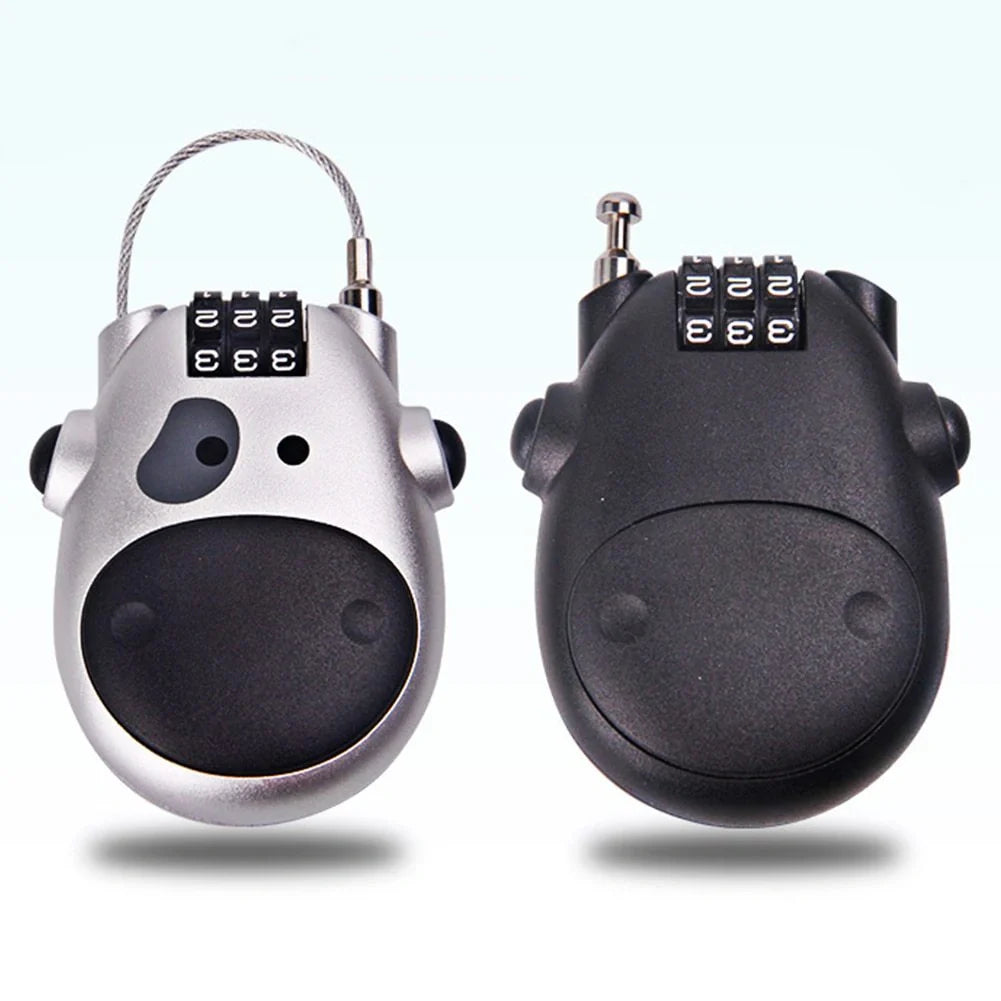 Cow telescopic wire rope lock in black and grey, adjustable for secure fit
