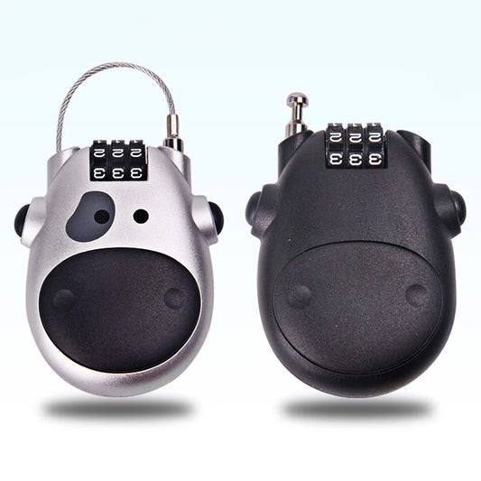 Cow telescopic wire rope lock in black and grey, adjustable for secure fit