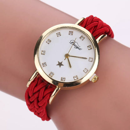 Multicolor woven ladies watch with quartz movement and durable fabric strap