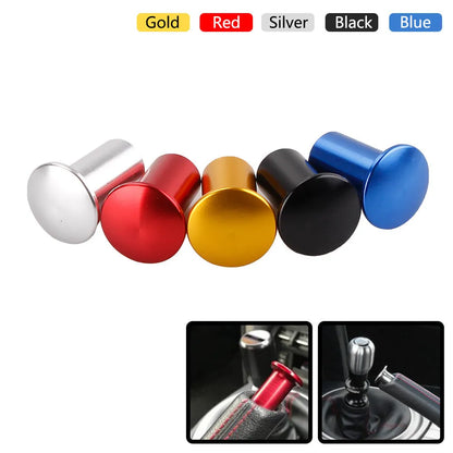 Aluminium alloy hydraulic hand brake release button cap in gold, silver, black, blue, and red colours.