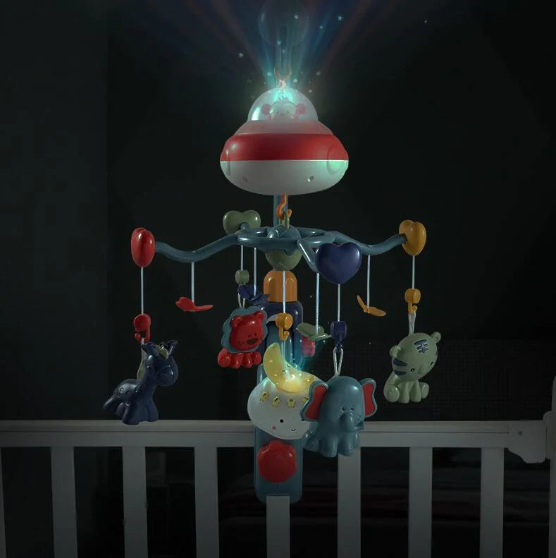 Cartoon baby rattle with starlight projection and remote control for nursery