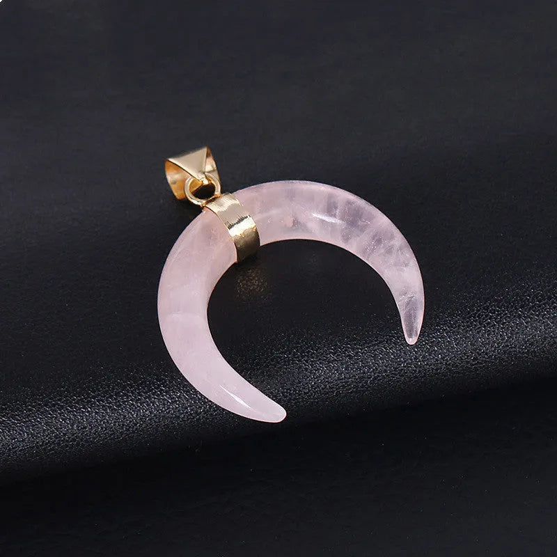 Natural stone moon pendant necklace with electroplated copper fittings on adjustable 45cm chain