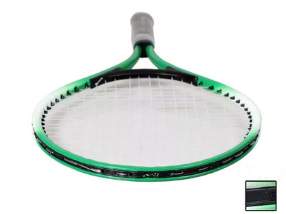 Children's tennis racket with steel alloy frame in green, red, or blue