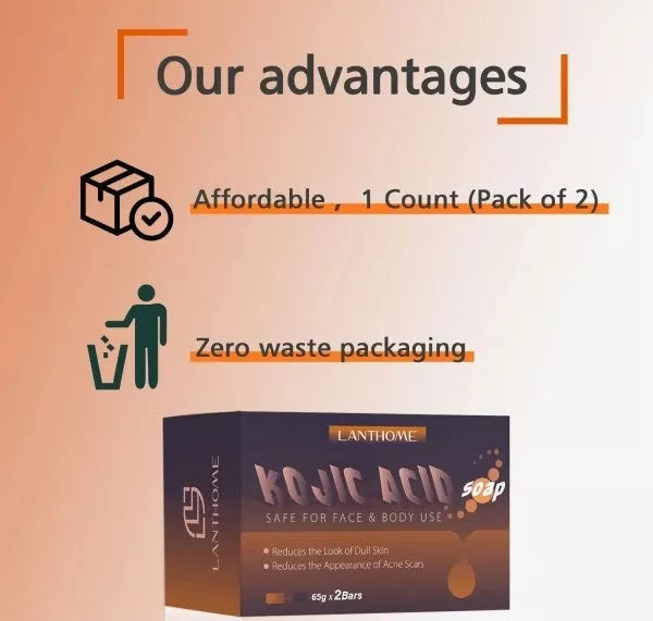 Kojic Acid Soap for skin brightening and freckle reduction, 65g x 2 bars