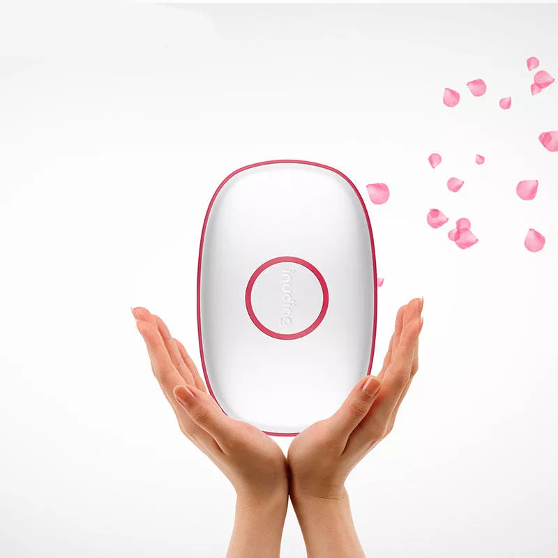 Microwaveable hand warmer hot water bottle with corduroy cover in blue and pink