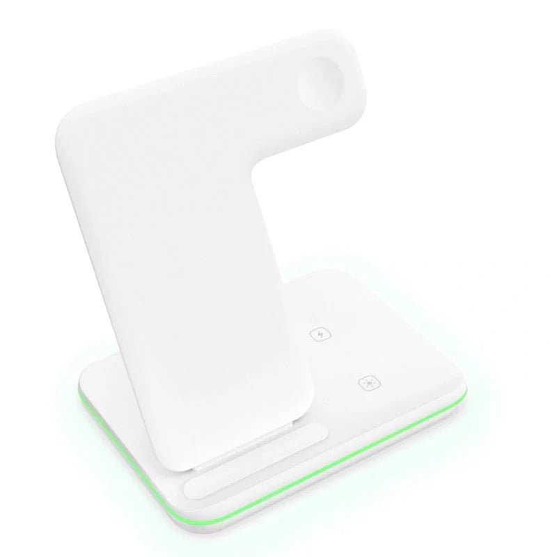 3-in-1 wireless charger for phone, watch, and headset in black and white
