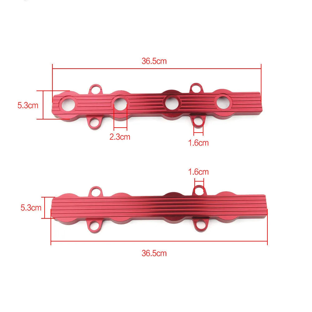 Aluminium alloy car engine wiring harness housing in blue, red, and silver colours