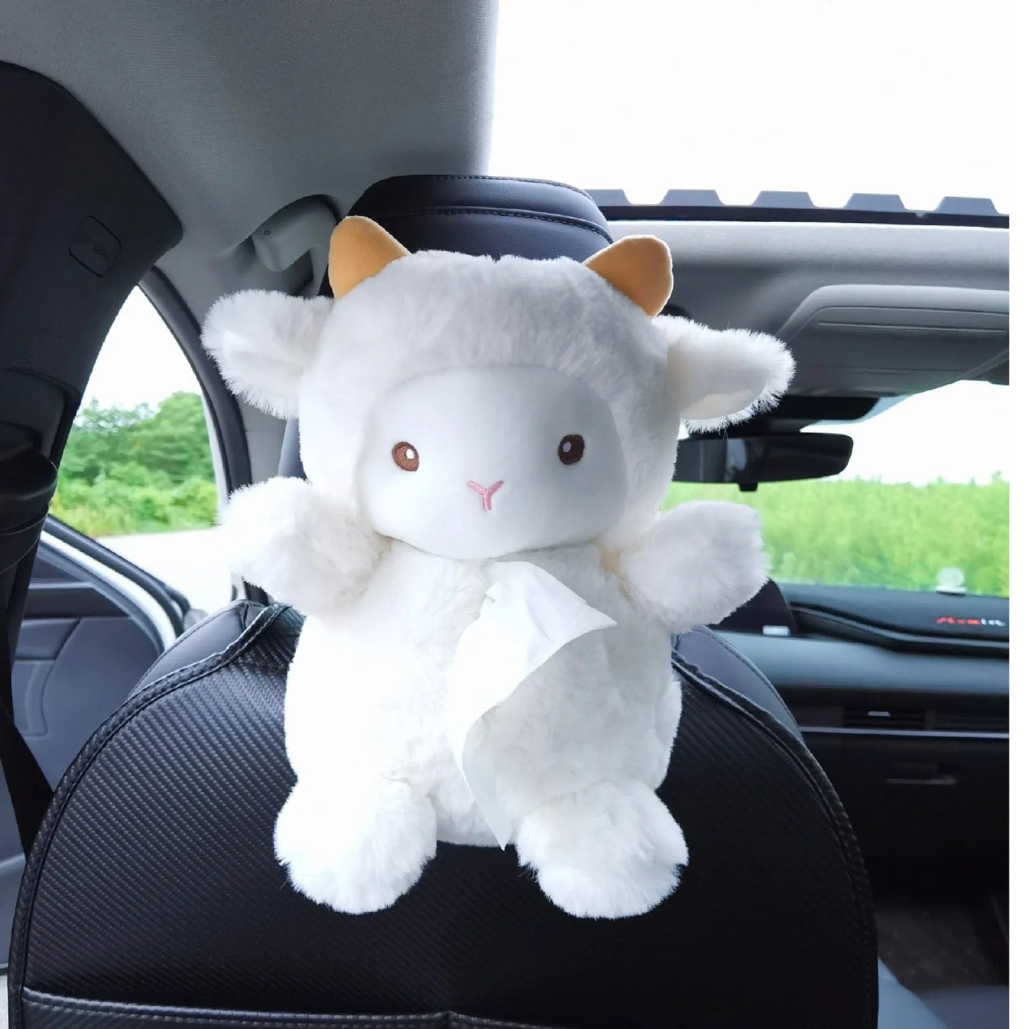Plush cartoon lamb tissue box for car and home interior decoration