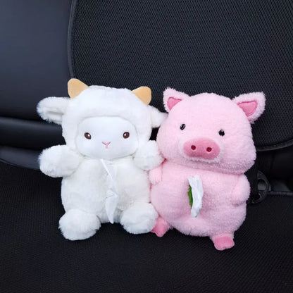 Plush cartoon lamb tissue box for car and home interior decoration