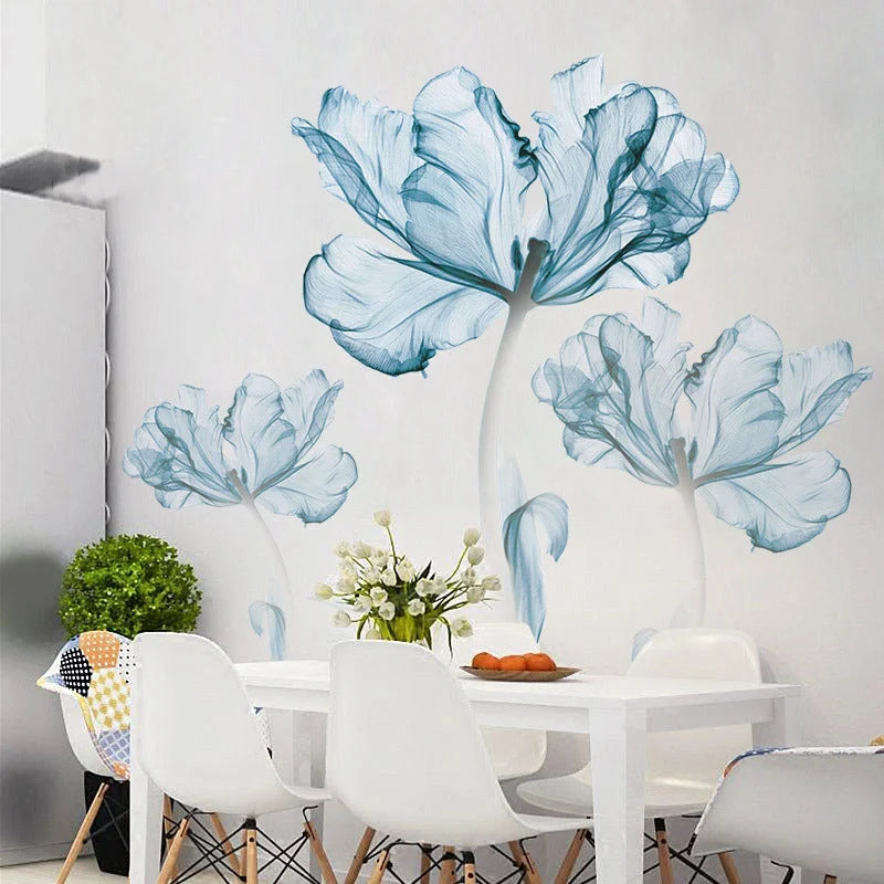 Nordic Blue Flower PVC Wall Decals for elegant home decoration