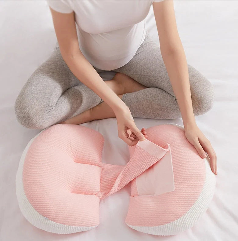 U-Shape Pregnancy Pillow in Pink Grey, Pink White, and Blue White for abdomen and waist support