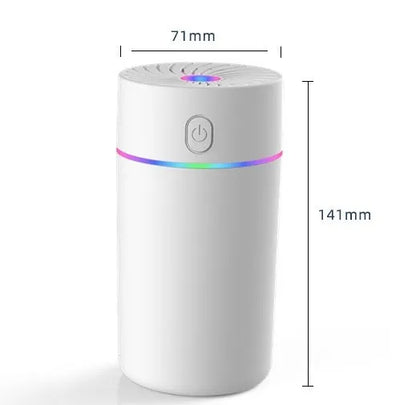Compact car USB humidifier with aromatherapy function, showing plug-in and battery models in black and white colours