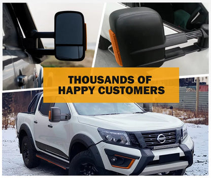 Black electric exterior rear vision mirror for Nissan NP300 D23.