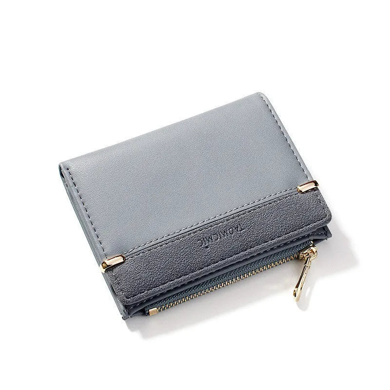 Multi card slot short zipper ladies wallet showing internal compartments including photo slot and zipper section