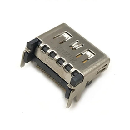 Silver HDMI interface host socket showing 19-pin configuration and nickel-plated brass construction