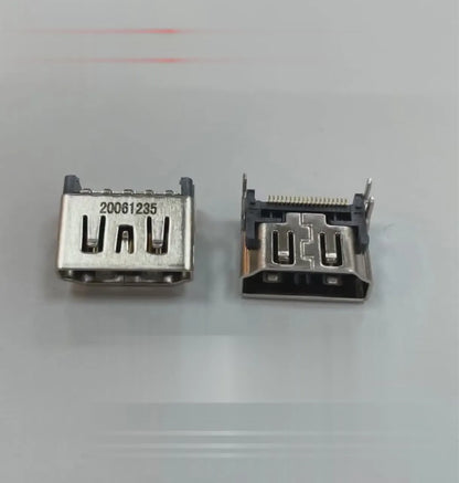 Silver HDMI interface host socket showing 19-pin configuration and nickel-plated brass construction