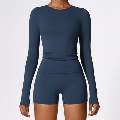 Women's slim long sleeve pullover top for yoga and fitness in various colors