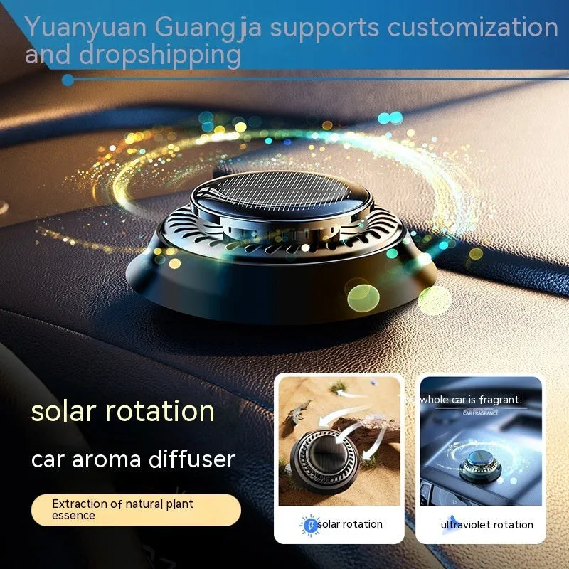 Solar powered kinetic car air freshener with rotating double rings in black colour options